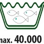 Grafik zur Teichklärer-Leistung: 80.000 l (leer), 40.000 l (Fisch), 20.000 l (Koi).