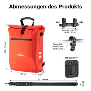 Wiltec Gepäckträgertasche Rot 25L Fahrradtasche Rucksack Gepäcktasche Laptopfach