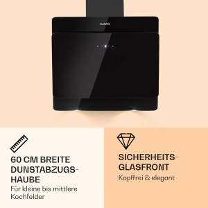 Klarstein Aurica 60 Dunstabzugshaube, 60cm, Schwarz, Glas-Design