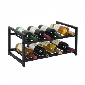 Schwarzes Weinregal aus Metall für 8 Flaschen, 21,5 x 42,5 x 24,5 cm.