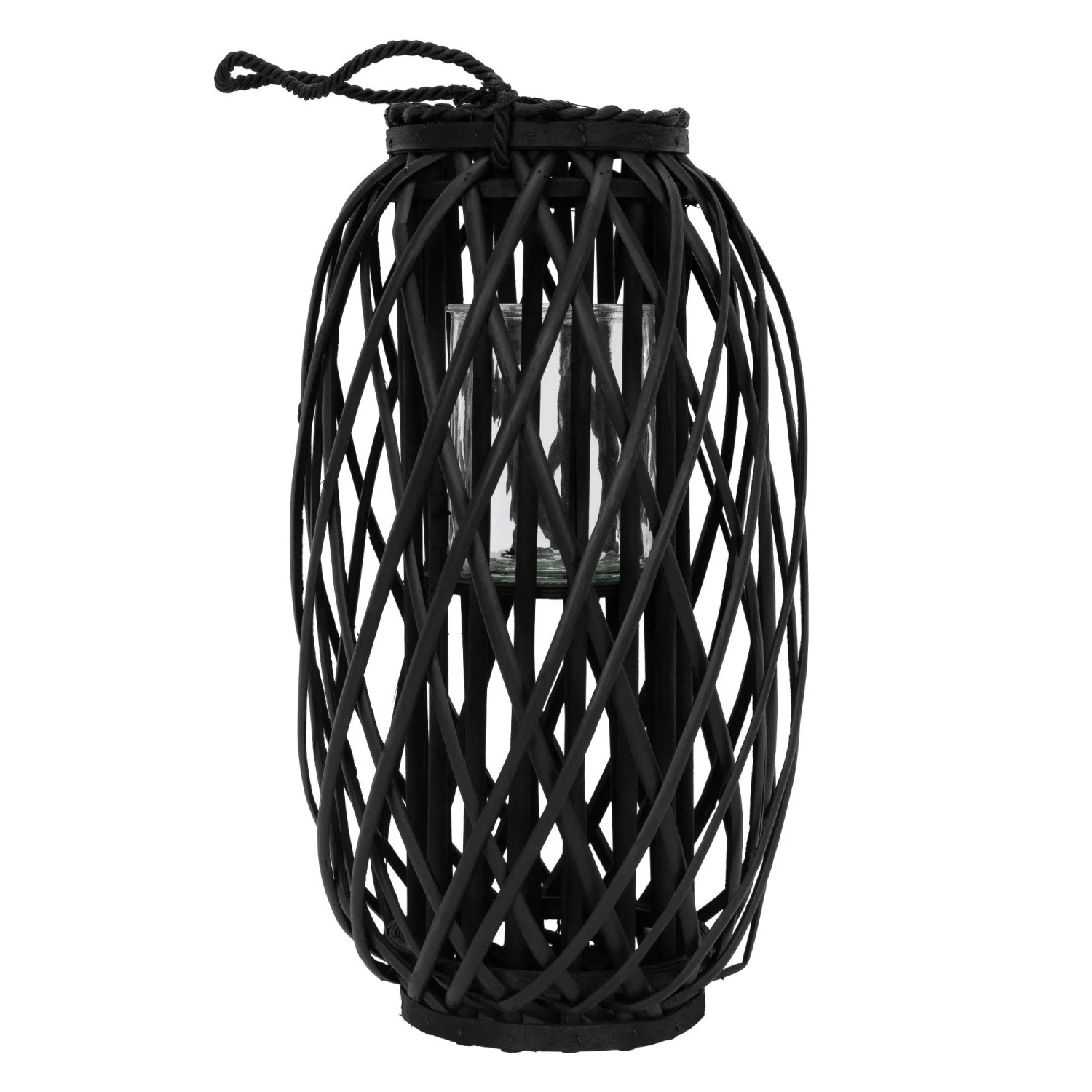 ECD Germany Laterne Ried 50xØ28 cm Natur mit Henkel und Glaseinsatz