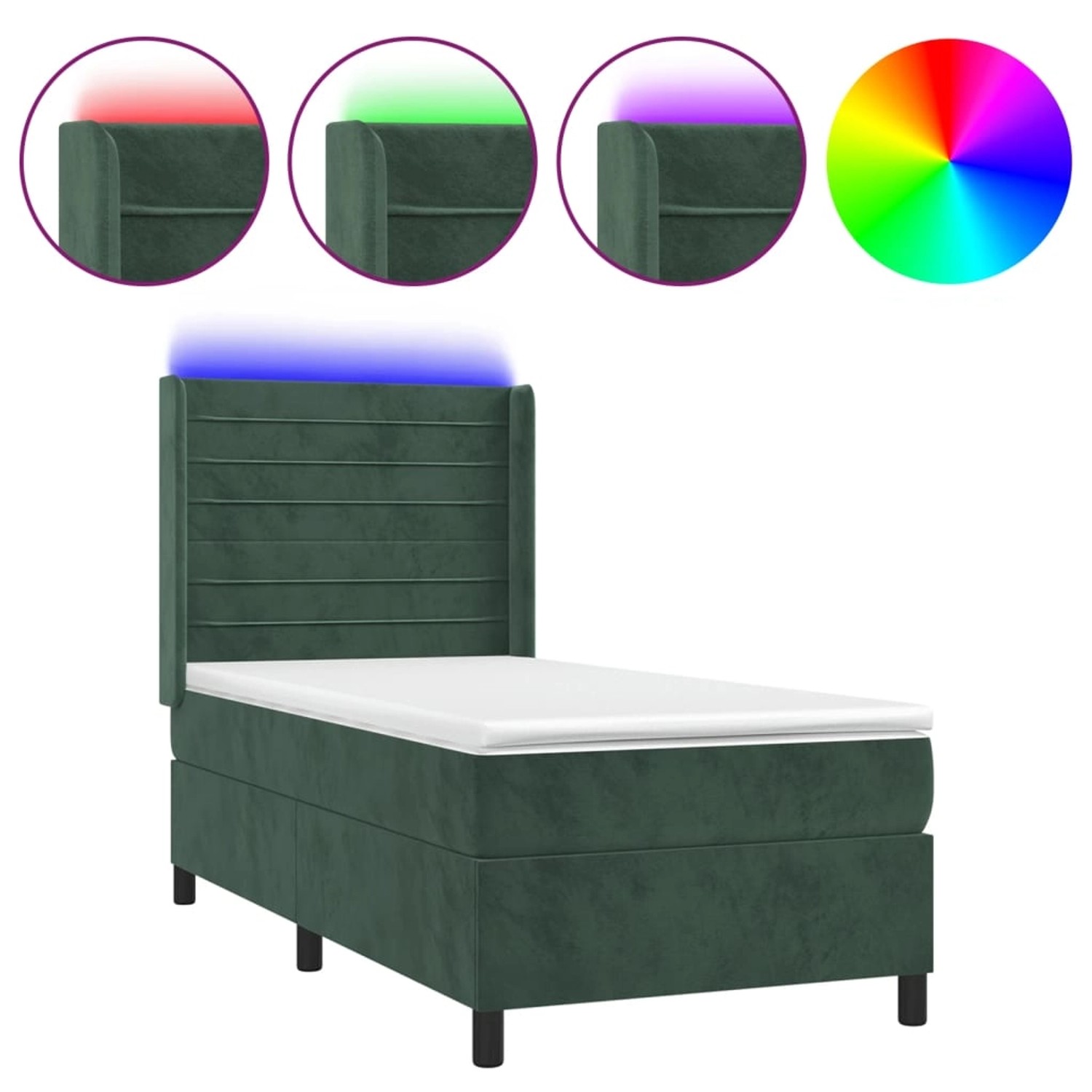 vidaXL Boxspringbett mit Matratze & LED Dunkelgrün 80x200 cm Samt 3139592 günstig online kaufen
