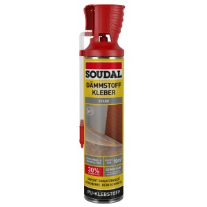 Soudal Dämmstoffkleber Genius, 600ml Dose mit rotem Applikator. PU-Schaum für Dämmstoffplatten.