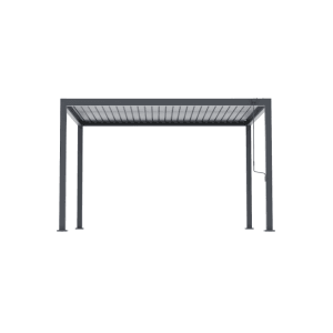 Anthrazitfarbene E-Pergola 3x4m mit verstellbaren Lamellen und Kurbel für Garten & Terrasse. Robuster Sonnenschutz.