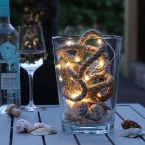 Marelida LED Lichterkette Seil Deko Jute Tau Kordel 20LED 1m Timer Maritim Für Innen