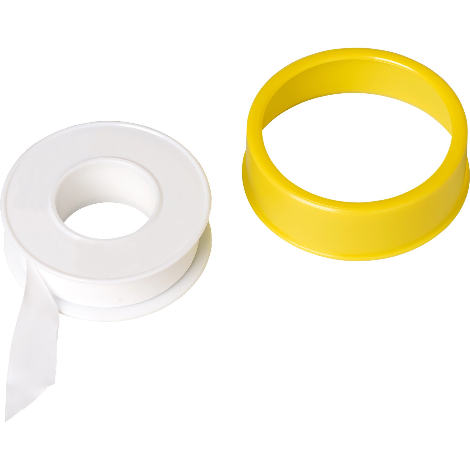 Gewindedichtband, 12mm breit, auf Rolle mit gelbem Spender. Teflonband zum Abdichten von Gewinden.