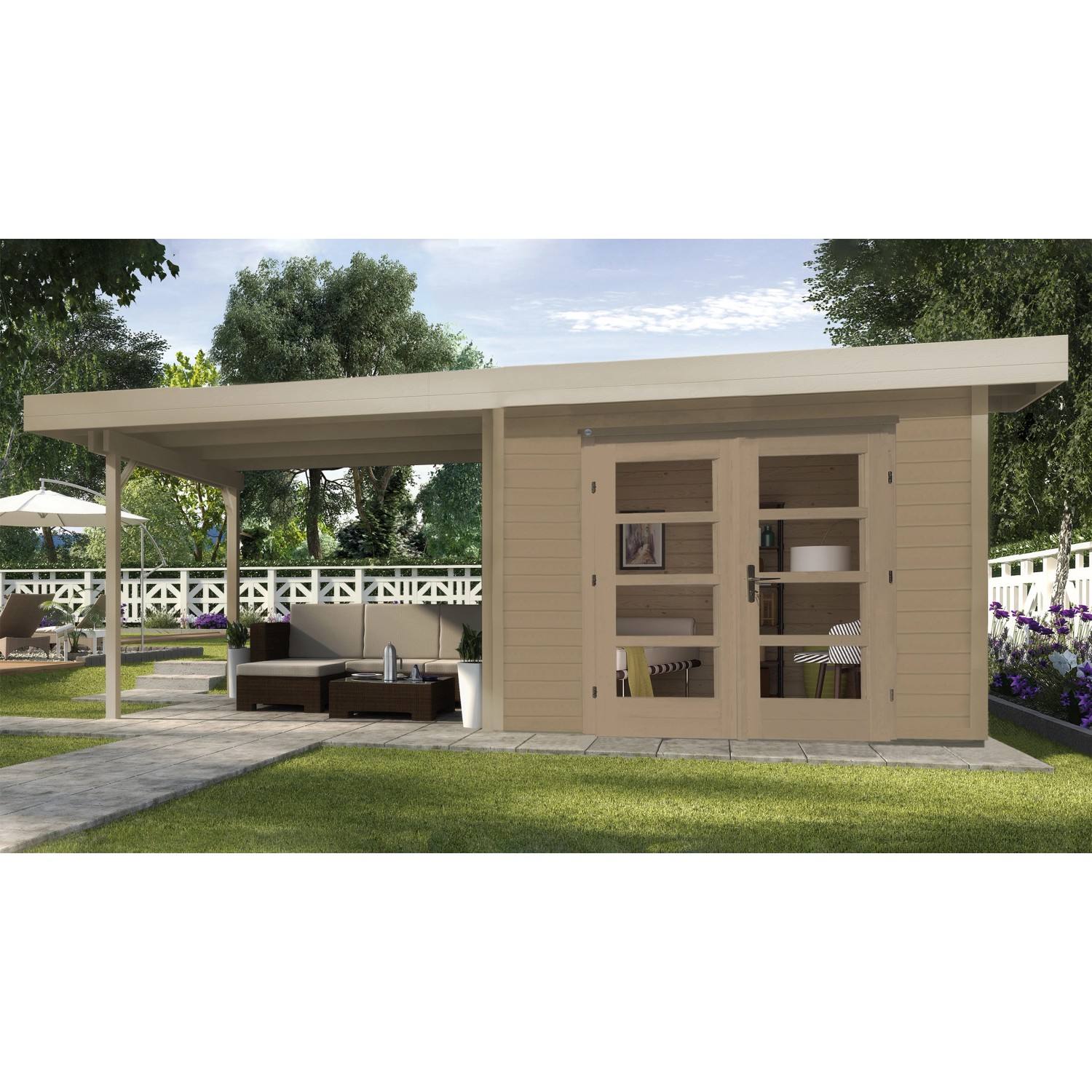 weka Gartenhaus "Designhaus 126 Plus", (Set), mit Anbaudach günstig online kaufen