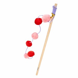 Coockoo Katzenspielzeug Jolly Jumper mit roten und rosa Bällen an einem Holzstab.