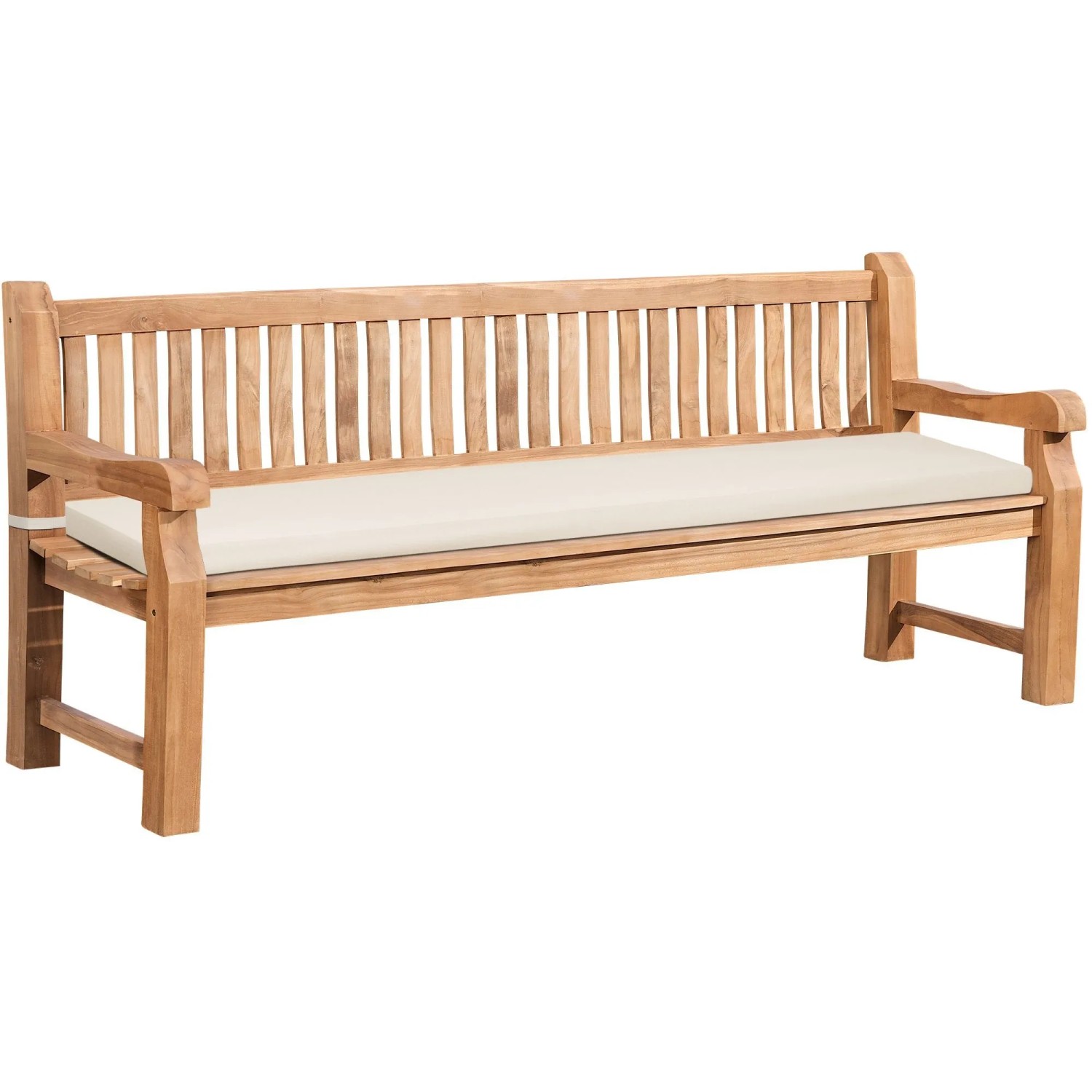 DELUKE Teakbank LUKAS mit Sitzkissen 220cm 220x61x93cm Teakholz Creme Gartenbank Holzbank Outdoor-Bank