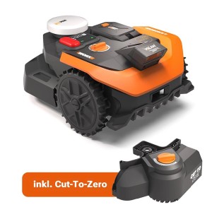 Worx Mähroboter M650 Landroid Vision Cloud mit Cut-to-Zero Funktion und Ladestation.