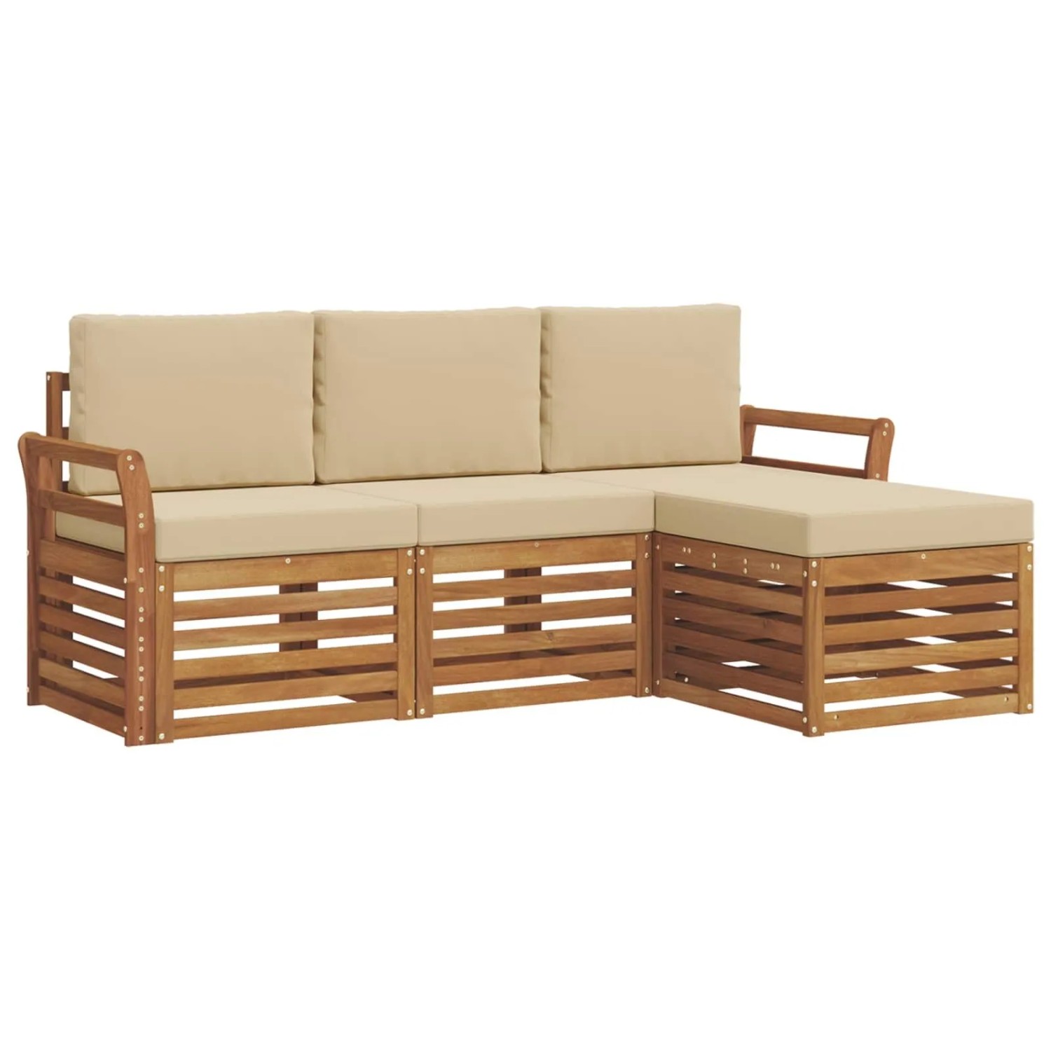 vidaXL Sofagarnituren 4 Tlg Natur und Beige Massivholz Akazie 3374613