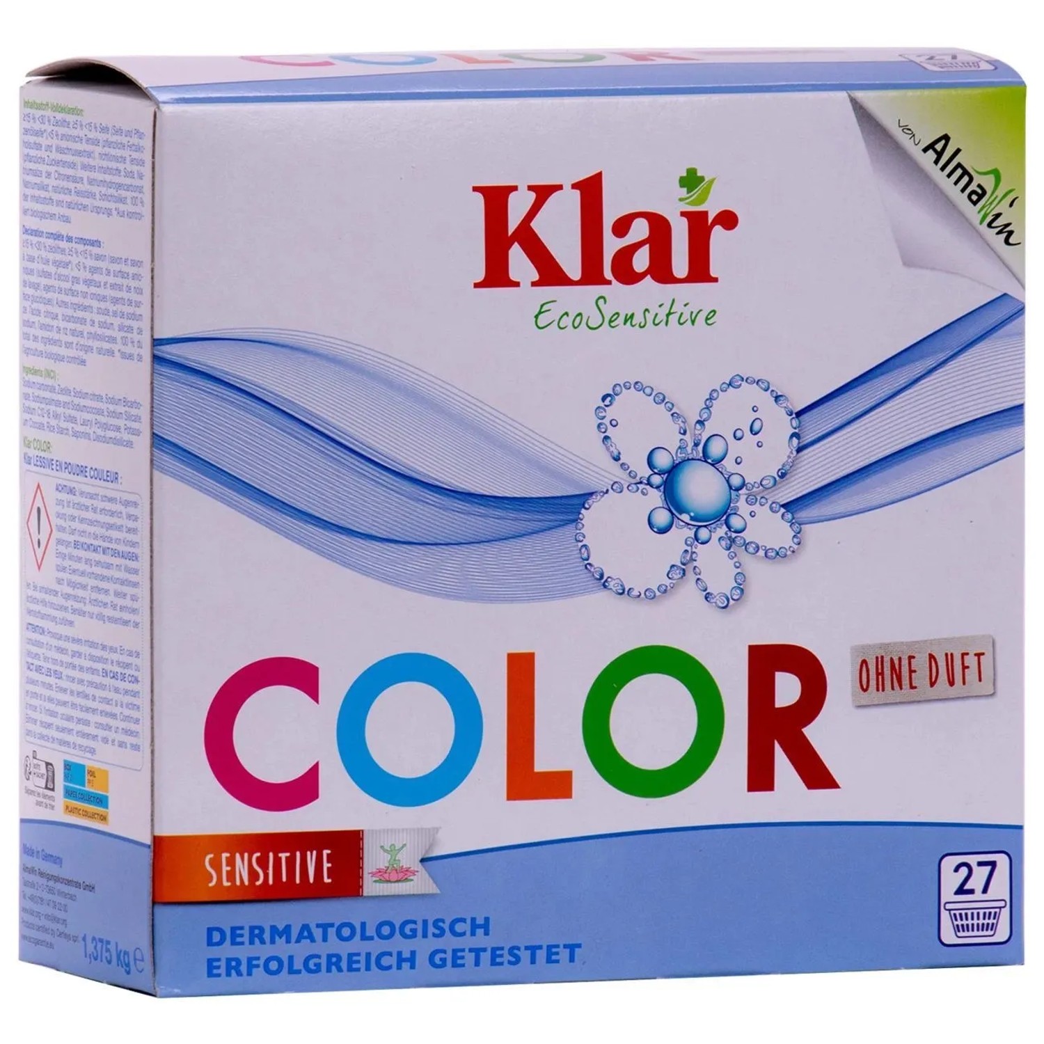 KLAR Eco Sensitive Color Waschmittelpulver ohne Duft 1.375 kg