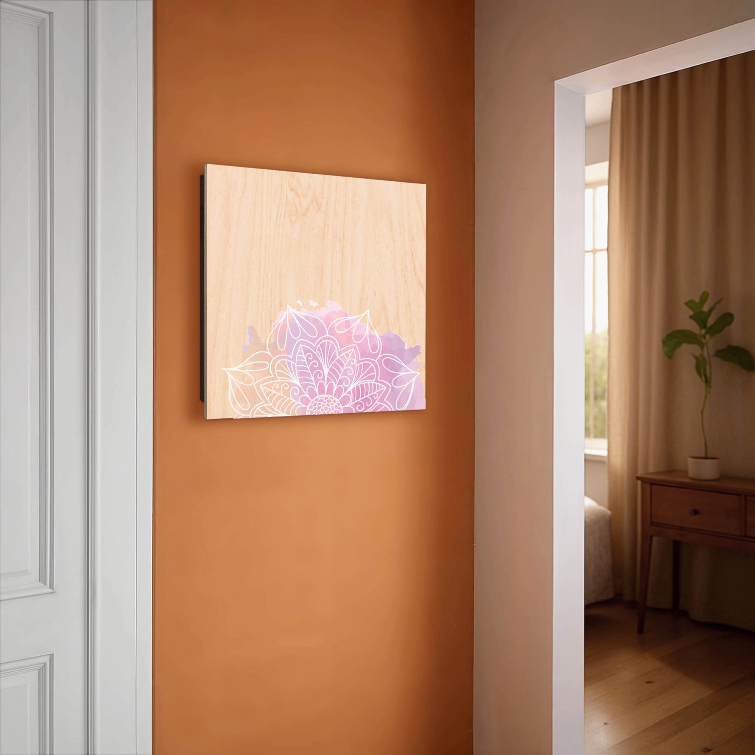 Banjado Schlüsselkasten aus Holz, 30x30cm, mit buntem Mandala Motiv und 50 Haken zur Schlüsselaufbewahrung.