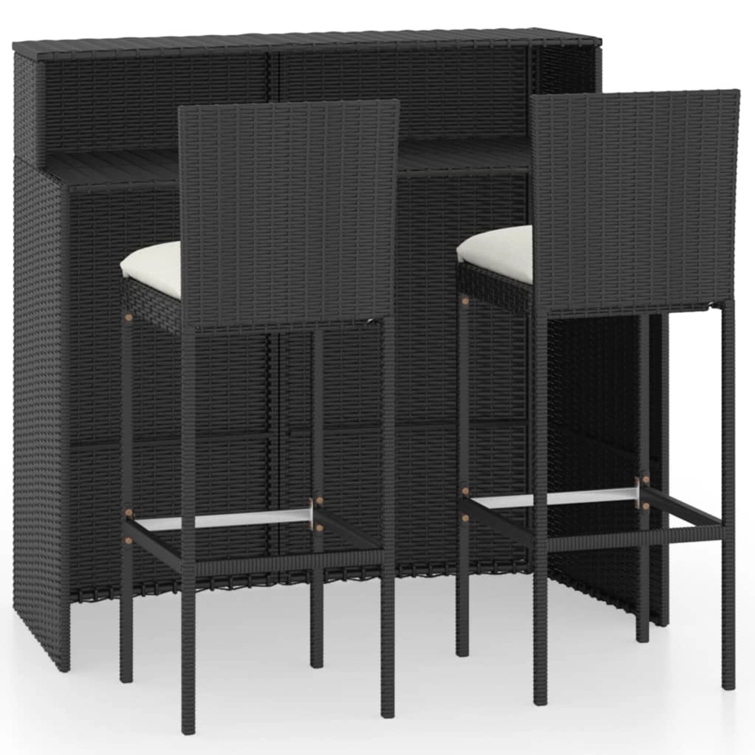 vidaXL 3-Tlg Gartenbar-Set mit Kissen Schwarz 3064881