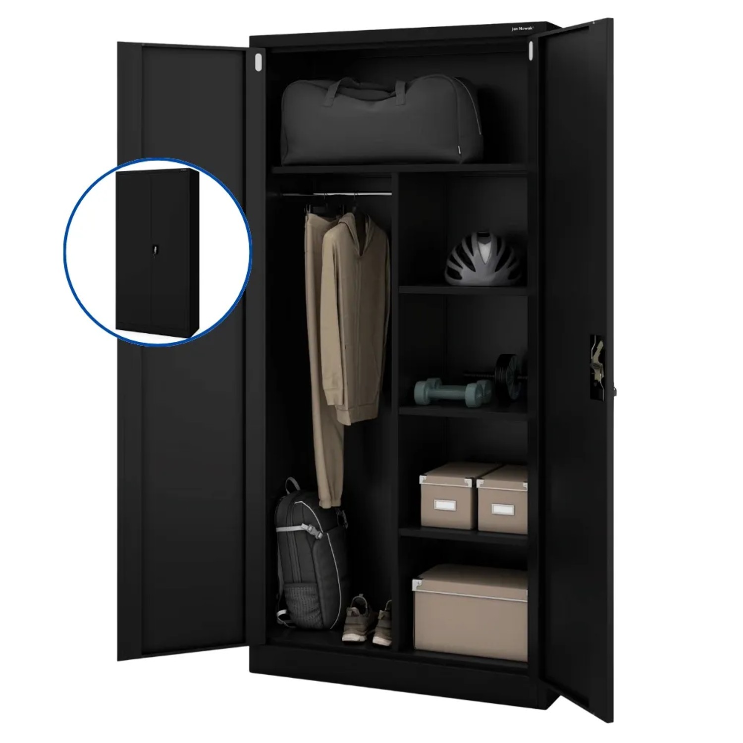 JAN NOWAK Mehrzweckschrank Metall Abschließbar DAWID 185 x 90 x 45 cm Schwarz Putzschrank Vorratschrank