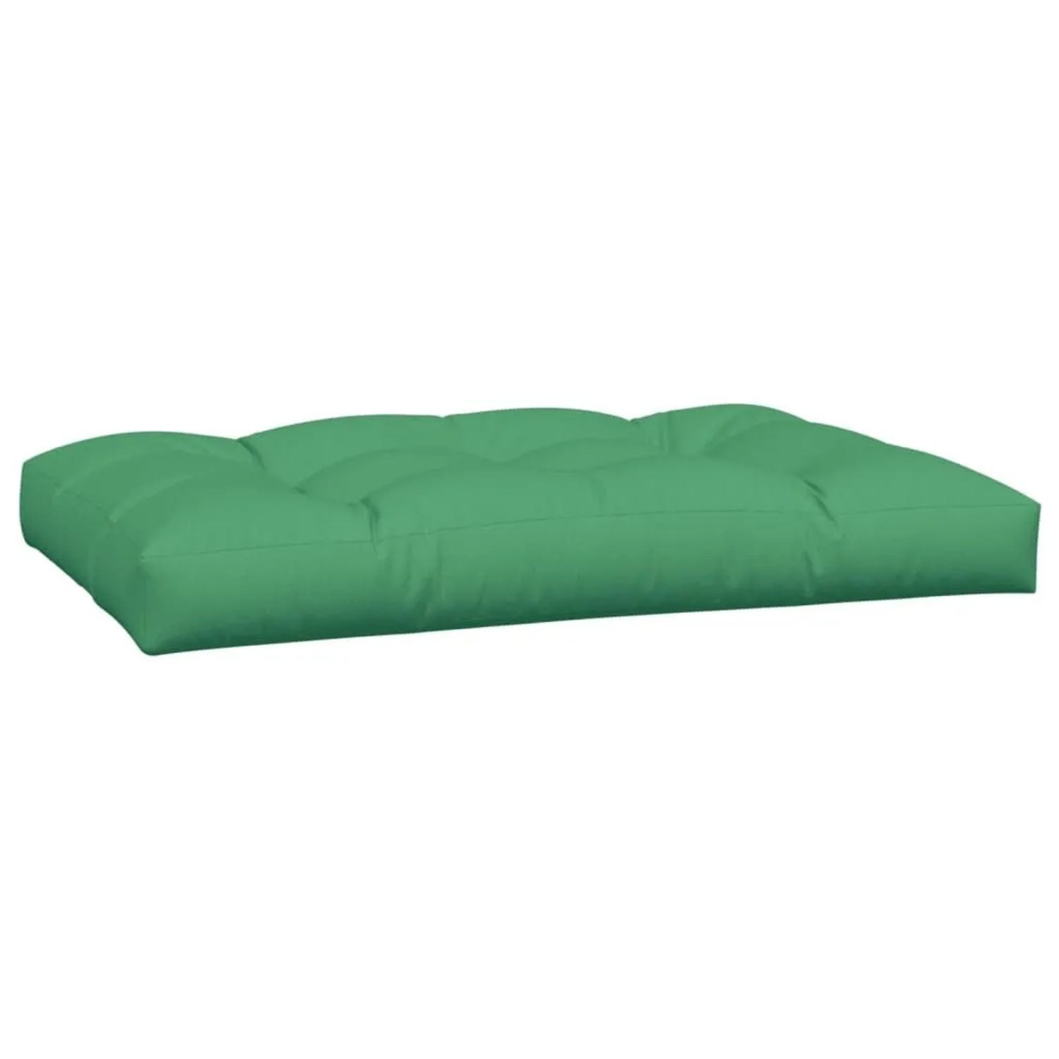 Grünes, dickes Paletten-Sitzkissen aus Polyesterstoff mit Steppung. Ideal für Gartenmöbel.