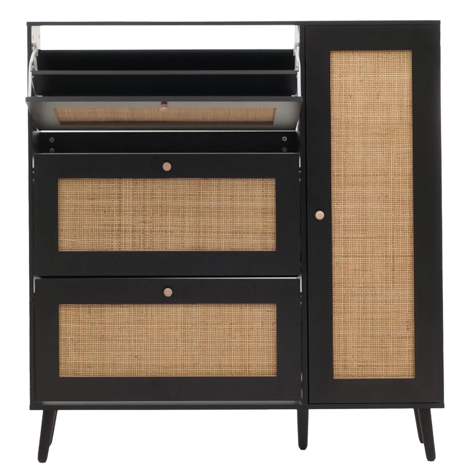 MCW Rattan-Schuhkipper M37 127x120x24cm Holz Melamin Schwarz