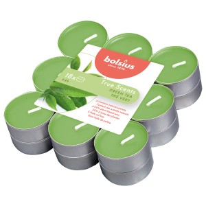 Bolsius Teelichte True Scents Grüner Tee, 18er-Pack. Grüne Duftteelichter mit Teeduft.