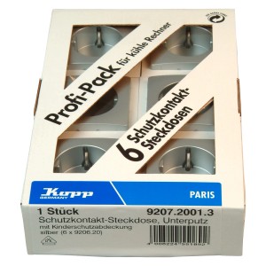 6er-Pack Kopp Steckdosen Paris, silberfarben, mit Kinderschutz.
