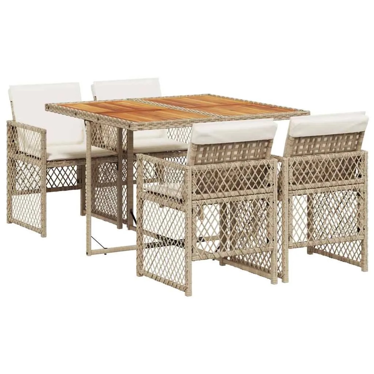 vidaXL 5-Tlg Garten-Essgruppe mit Kissen Beige Poly Rattan 3210724