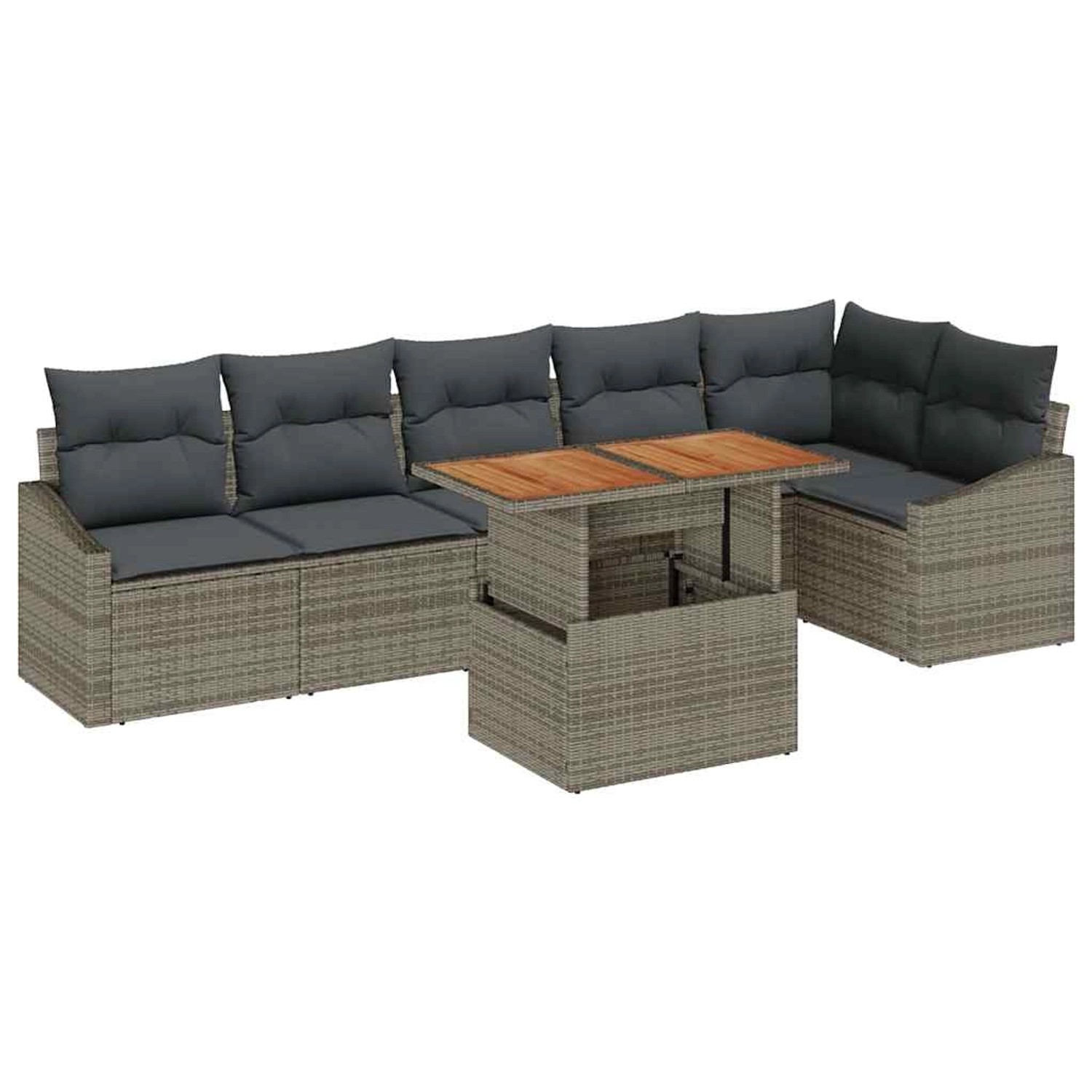 vidaXL Garten-Sofa-Set mit Speicher 7-Tlg Grau Poly Rattan 3358582 günstig online kaufen