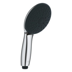 Grohe Vitalio Start Handbrause, Chrom, 3 Strahlarten, QuickFix. Runde Duschbrause mit schwarzer Brausefläche.