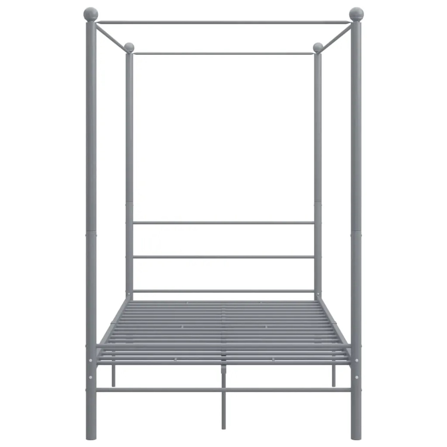Graues vidaXL Himmelbett aus Metall, 120x200 cm. Bettgestell mit Lattenrost.