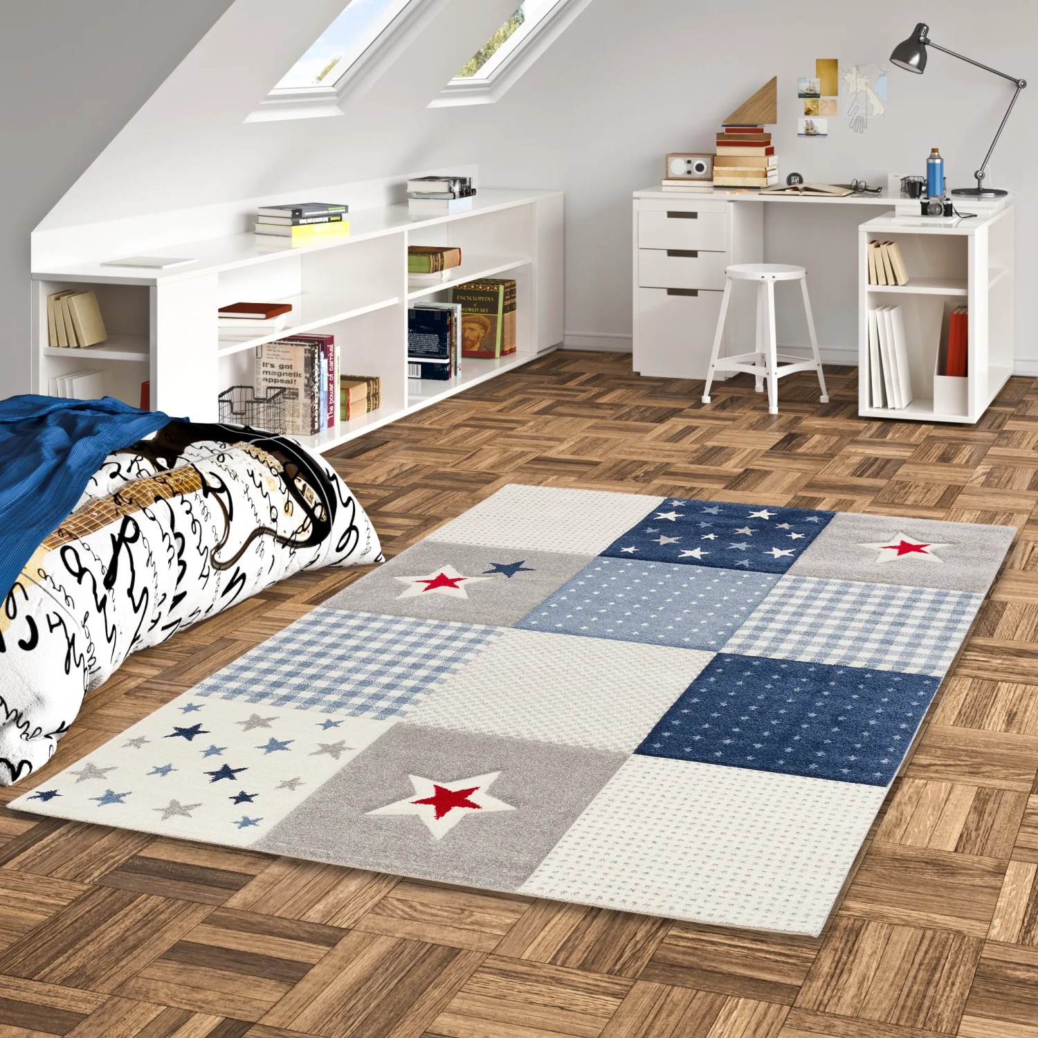 Produktbild von Pergamon - Kinder Teppich Maui Kids Karo Planes - Blau