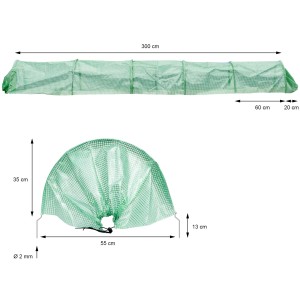 ECD Germany Folientunnel, 300x55x35cm, transparent/grün. Pflanztunnel für Gemüse und Pflanzen.