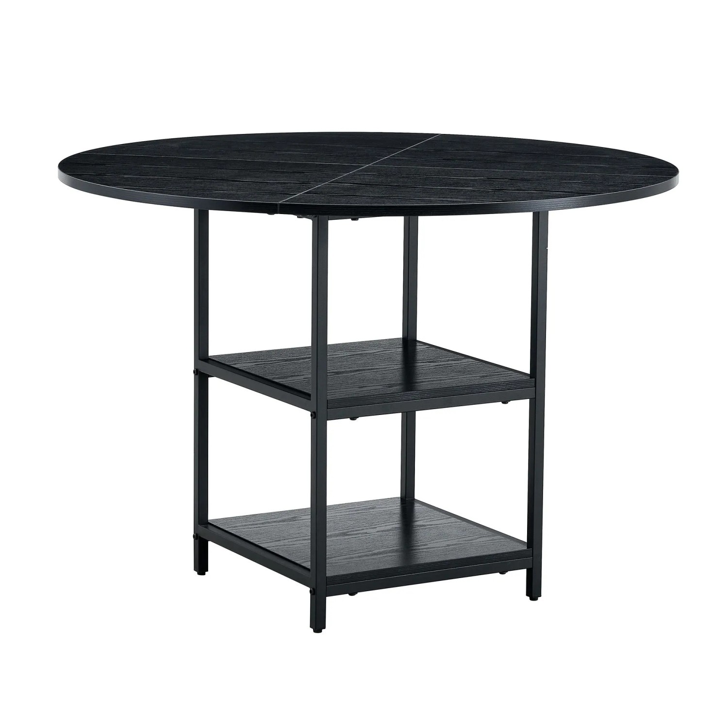okwish Esstisch Rund Doppelte Ablage MDF Metallgestell Nussbaum 107x107x75cm Schwarz