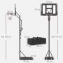 Verstellbarer SPORTNOW Basketballkorb aus Stahl und Kunststoff, mit schwarzem Standfuß und Maßen.