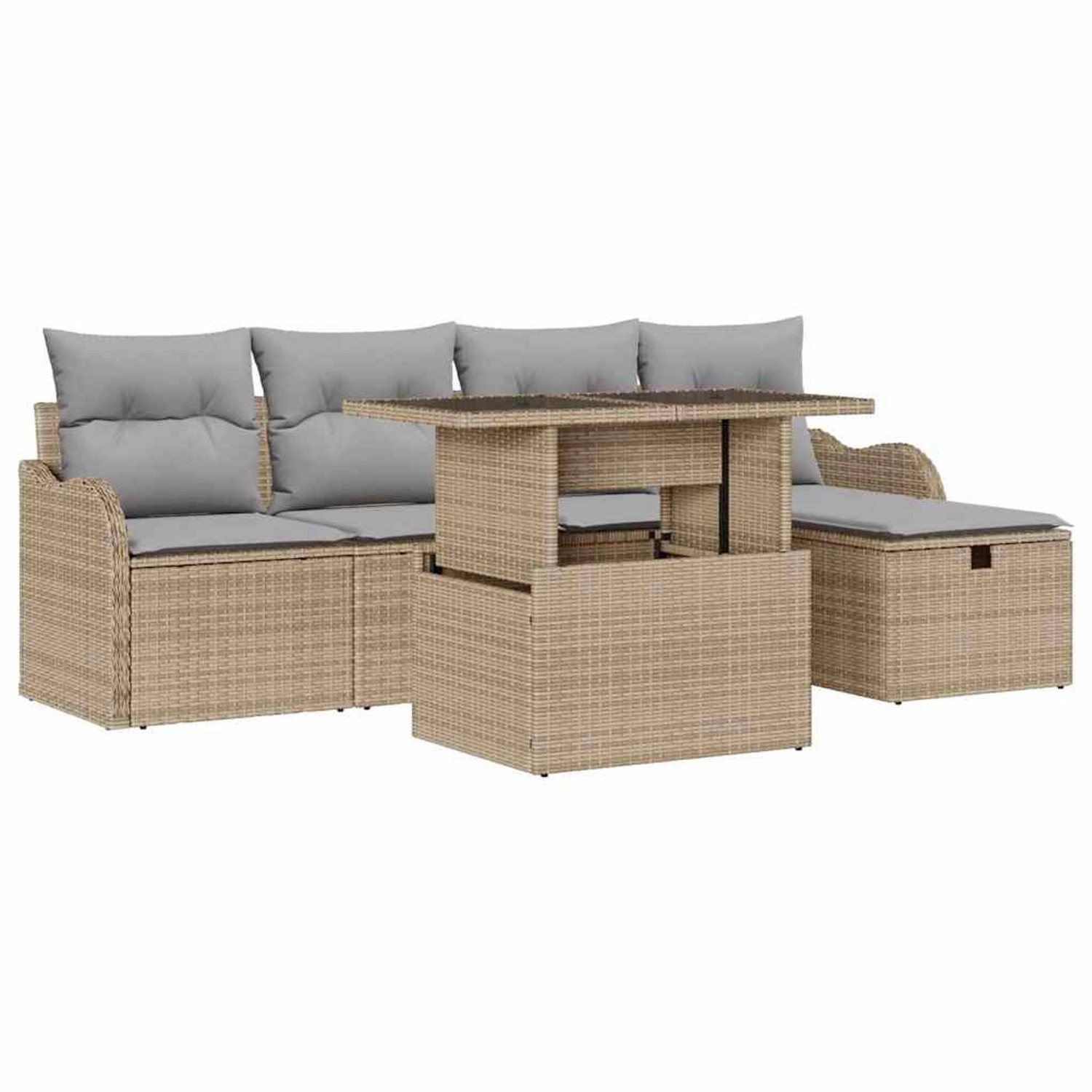 vidaXL Garten-Sofa-Set mit Kissen mit Speicher 6-Tlg Beige Poly Rattan 3359 günstig online kaufen
