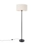 Schwarze Stehlampe Simplo mit hellgrauem Stoffschirm, 170cm hoch. Innenleuchte für Wohnräume.