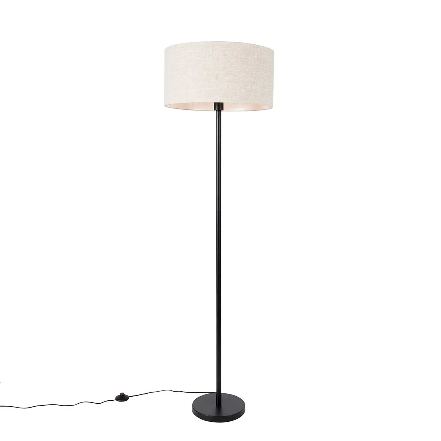 QAZQA Stehlampe Schwarz mit Schirm Hellgrau 50 cm Simplo