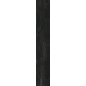 Dunkle, matte Feinsteinzeug Bodenfliese in Holzoptik, 20x120 cm.