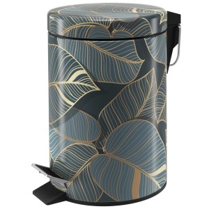 SANILO Kosmetikeimer Monstera, Bad Mülleimer mit Blattmuster in Blau und Gold.