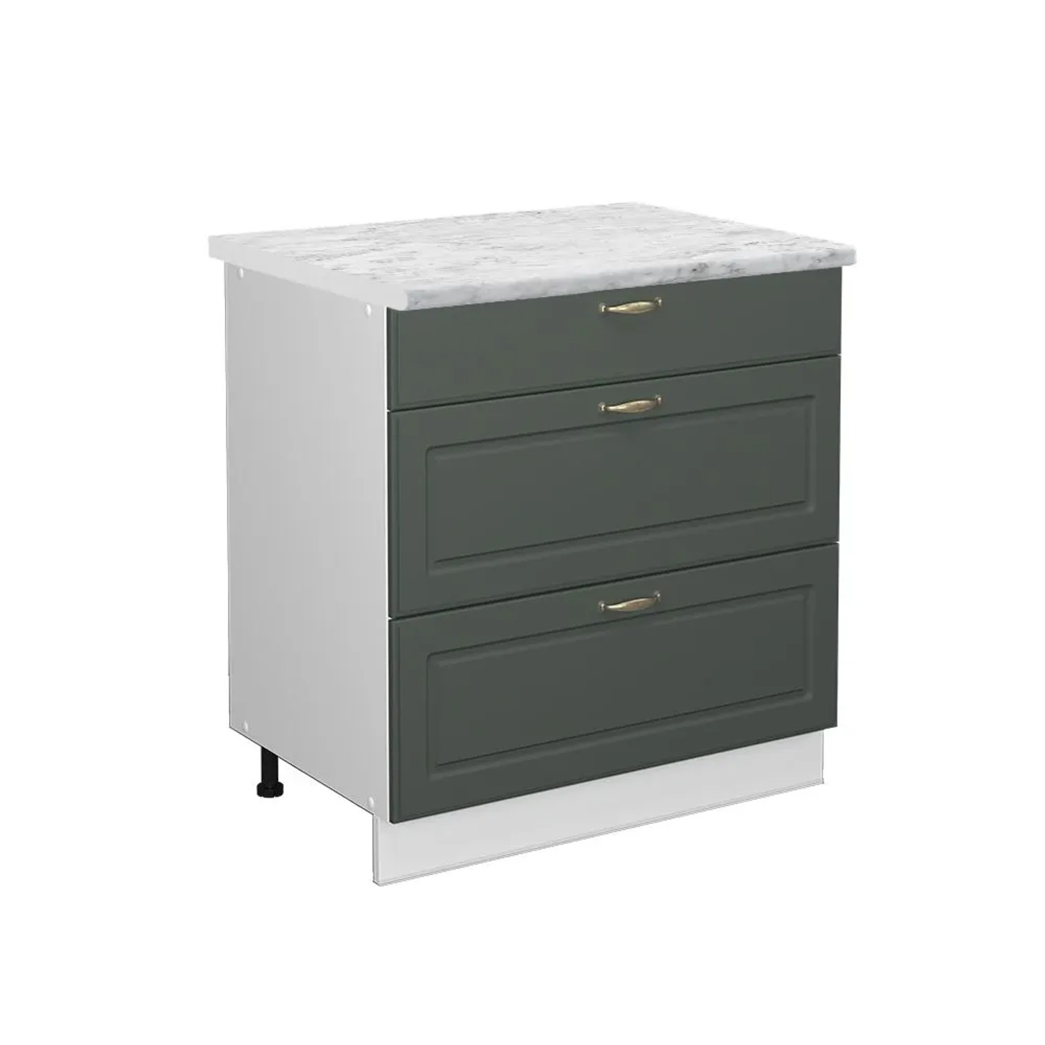 Vicco Küchenunterschrank Fame-Line Grün-Gold Landhaus Weiß 80 cm mit 3 Schubladen AP Marmor