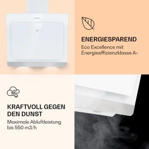 Weiße Klarstein Kopffreihaube Aurora Eco 60 mit Ambientelicht und Glas-Design.