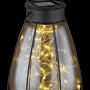 Schwarze, matte Globo Solarleuchte aus Metall, 30 cm, mit amberfarbenem Glas und LED-Lichterkette.