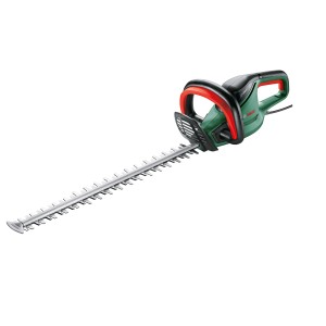 Bosch UniversalHedgeCut 60 Elektro-Heckenschere mit 60 cm Messerlänge in Grün und Schwarz.