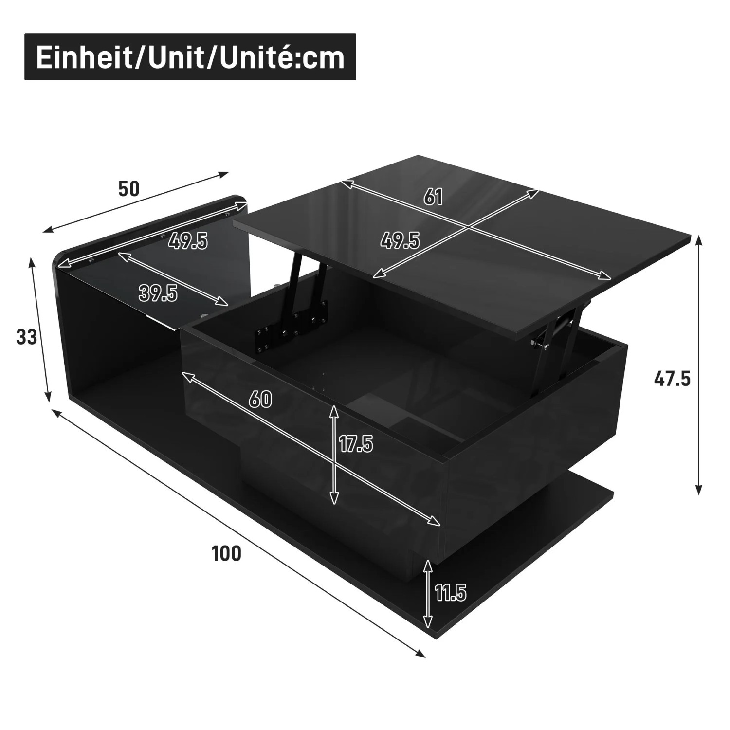 okwish Couchtisch mit Glas und LED-Effekt mit Glasplatte 100 × 50 cm Schwarz_5
