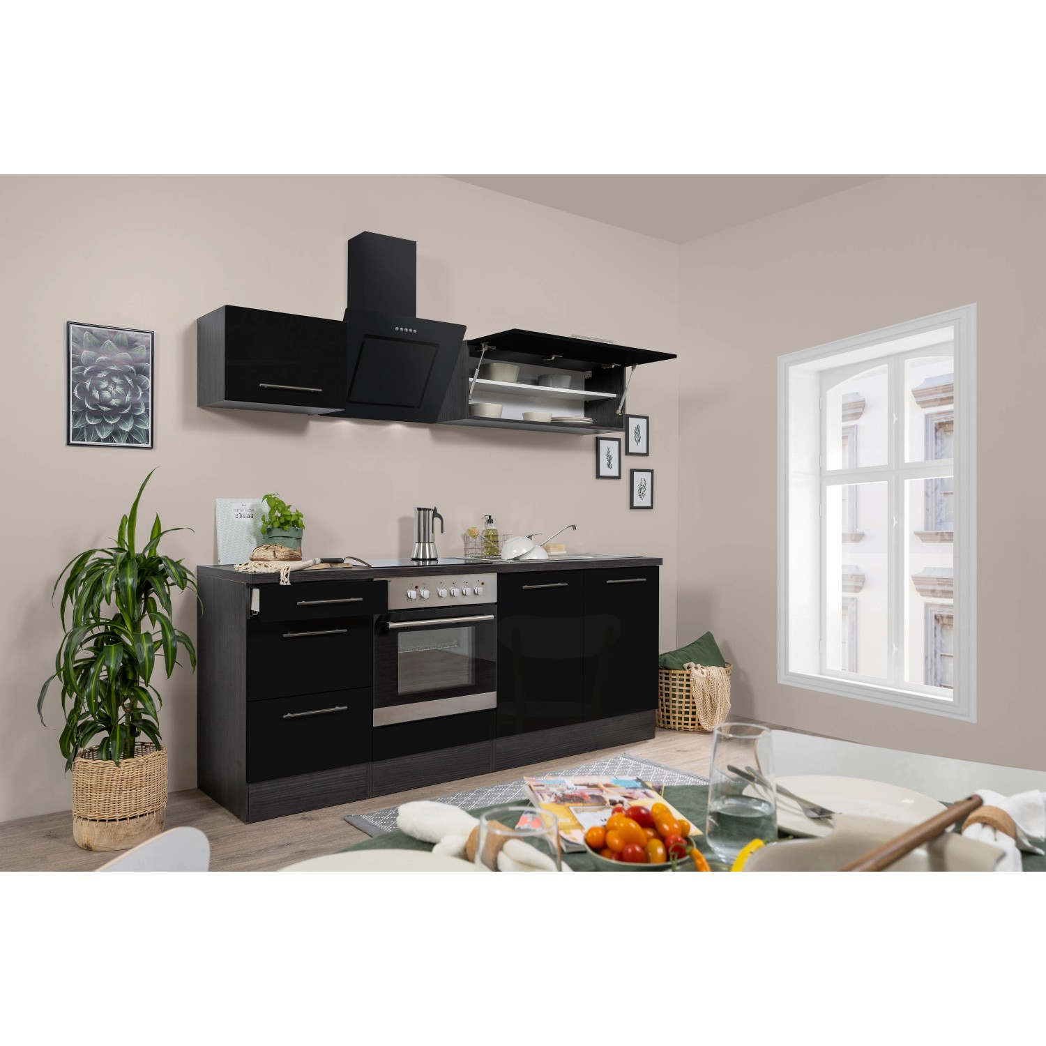 RESPEKTA Küchenzeile RP210, mit E-Geräten, Breite 210 cm
