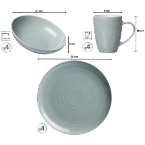 Ritzenhoff & Breker Suomi Kombiservice, 12-teilig, graublau: Teller, Schale, Becher im Set.