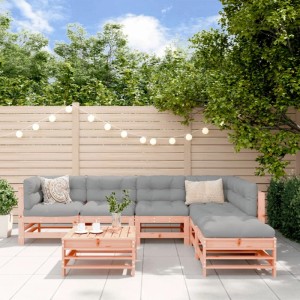7-tlg. Gartenlounge-Set aus Douglasie mit grauen Polstern. Ideal für Terrasse und Garten.