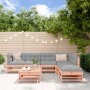 7-tlg. Gartenlounge-Set aus Douglasie mit grauen Polstern. Ideal für Terrasse und Garten.