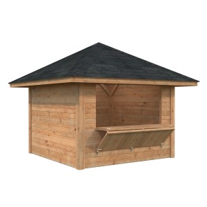 Palmako Marktstand Bianca Set 104, braun, mit Verkaufsklappe, 300x300 cm, aus Fichtenholz.