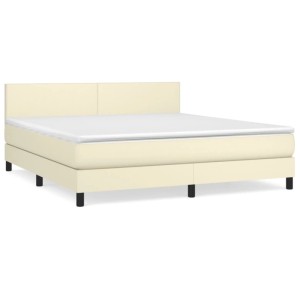 vidaXL Boxspringbett mit Matratze Creme 160x200 cm Kunstleder 3141013