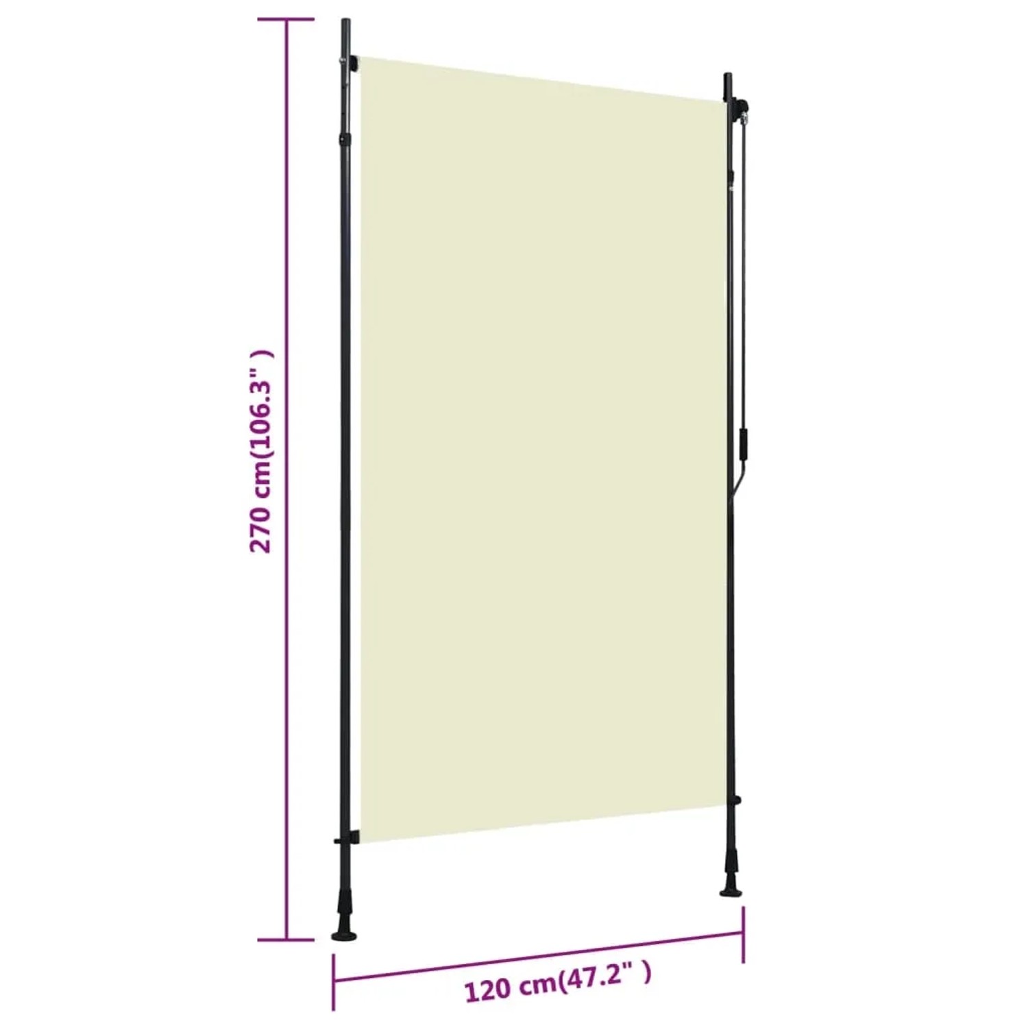 vidaXL Außenrollo, 120x270 cm, Creme: Senkrechtmarkise für Balkon, Terrasse oder Veranda.