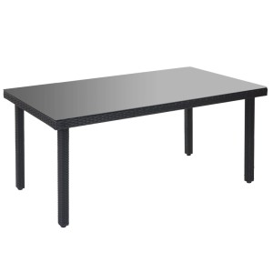 Rechteckiger MCW Poly-Rattan Gartentisch Chieti in Anthrazit mit verdunkelter Glasplatte.