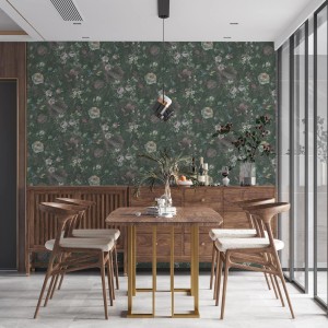 Bricoflor Vliestapete im Landhausstil mit Blumenmuster in Dunkelgrün und Bunt für Wohn- und Esszimmer.